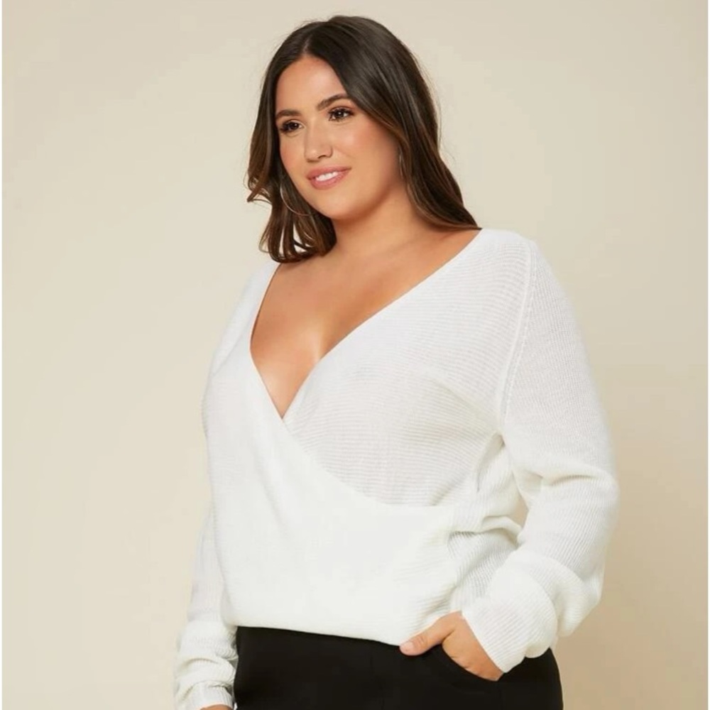 Plus Ribbed Knit Wrap Sweater
